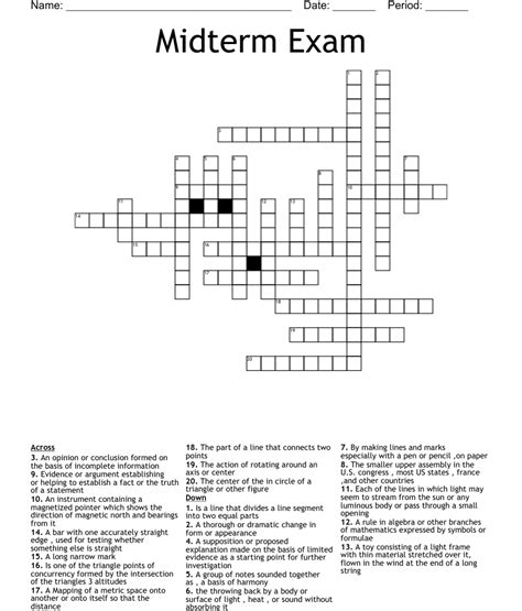 Find the latest crossword clues from New York Times Crosswords, LA Times Crosswords and many more. . Midterm exam familiarly crossword